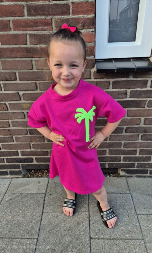 Palm T-Shirt Dress Roze